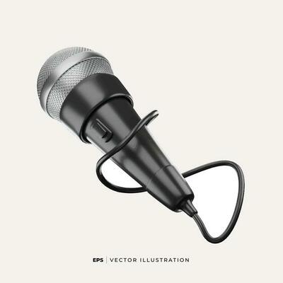 3D Studio realistic microphone and scene audio equipment, vintage and modern metallic microphones isolated on white. Metal object record blog design vector.