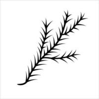 Doodle single twig herringbone, fir, coniferous, pine branch needles element. Vector illustration.