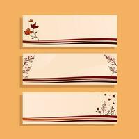 Set three autumn horizontal banners. Vector illustration. Background with Falling leaves and lines.