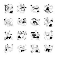 Bundle of Business Tasks Glyph Illustrations vector