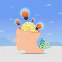 Brain with light bulbs. Thoughts generate ideas concept vector illustration