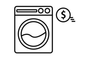 Laundromat washing machine and dollar coin. Vector. vector