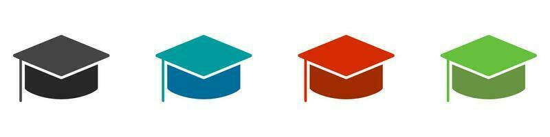 Colorful graduation cap icon set. Graduation mark. Vector. vector