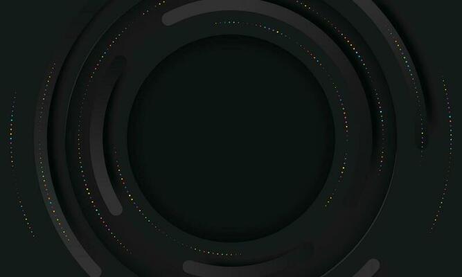 3D Vector Circles Minimalist Black Abstract Background With Blurred Effect. Circular Composition Dark Gray Minimalism Style Wallpaper. Dark Grey Technology Pattern Blank Backdrop For Business