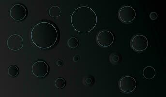 3D Vector Circles Minimalist Black Abstract Background With Blurred Effect. Circular Composition Dark Gray Minimalism Style Wallpaper. Dark Grey Technology Pattern Blank Backdrop For Business