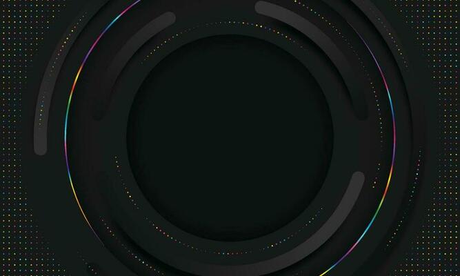 3D Vector Circles Minimalist Black Abstract Background With Blurred Effect. Circular Composition Dark Gray Minimalism Style Wallpaper. Dark Grey Technology Pattern Blank Backdrop For Business