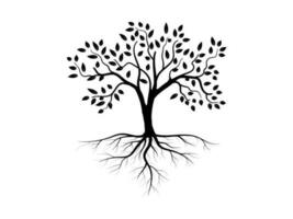 Tree and root silhouette isolated on white background. Tree and roots LOGO style. vector