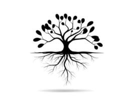 Black Trees and root with leaves look beautiful and refreshing. Tree and roots LOGO style. vector