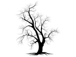 Black branch tree silhouette isolated set on white background, Hand drawn vector. vector