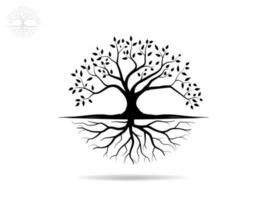 Black Trees and root with leaves look beautiful and refreshing. Tree and roots LOGO style. vector