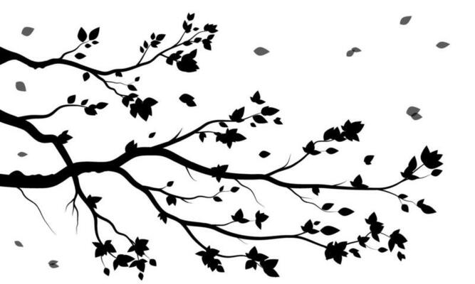 Black Branch Tree or Naked trees silhouettes set. Hand drawn isolated illustrations.