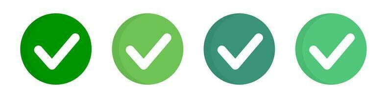 verde marca de verificación icono conjunto con diferente colores. vector. vector