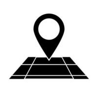 Land with grid lines and map pin silhouette icon. Vector. vector