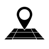 Land with grid lines and map pin silhouette icon. Vector. vector