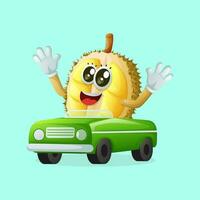 Cute durian character playing with car toy vector