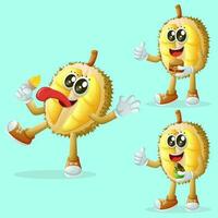 Cute durian characters enjoying food vector