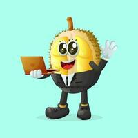 Cute durian character typing on a computer vector