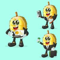 Cute durian characters in finance vector