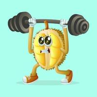 Cute durian character lifting weights vector