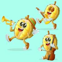 Cute durian characters playing musical instruments vector