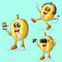 Cute durian characters and technology vector