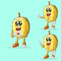 Cute durian characters making playful hand signs vector