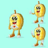 Cute durian characters making playful hand signs vector