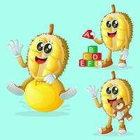 Cute durian characters playing with kid toys vector