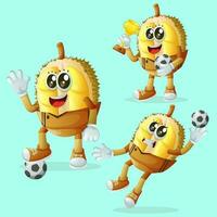 Cute durian characters playing soccer vector