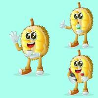 Cute durian characters enjoying beverages vector