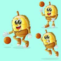 Cute durian characters playing basketball vector