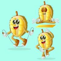 Cute durian characters exercising vector