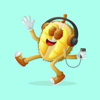 Cute durian character listening to music vector