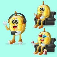 Cute durian characters enjoying leisure activities vector