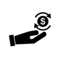 Hand and rotating coin icon. Dollar exchange. Vector. vector