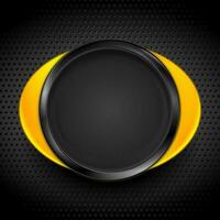 Yellow black glossy circle frame on dark perforated background vector