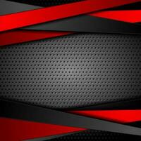 Abstract red black stripes on dark perforated metallic texture vector