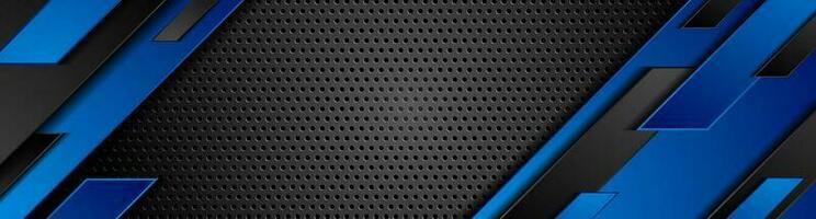 Blue and black geometric shapes on dark perforated background vector