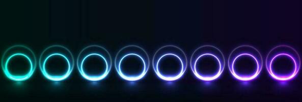 Abstract tech banner with cyan violet glowing neon circles vector