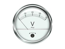 Voltmeter Round gauge with silver metal frame, isolated 3D vector illustration on a white background.