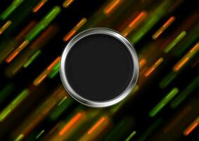 Green orange glowing stripes and metallic circle abstract background vector