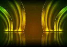 Green and yellow neon glowing shapes technology modern background vector