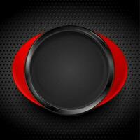 Black and red circle shapes on perforated metallic texture vector