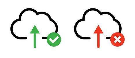 Cloud upload success and failure icon set. Vector. vector