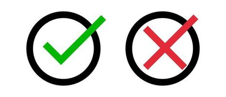 Check mark and cross mark icon set. Success and failure. Good and bad. Vector. vector