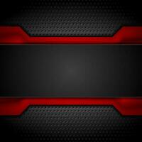 Contrast red and black tech design on dark perforated background vector