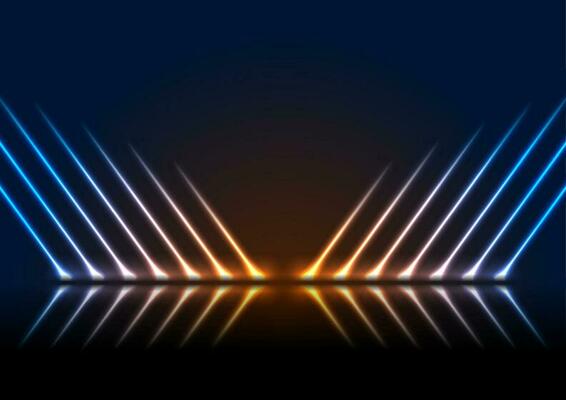 Blue orange neon laser lines technology modern background
