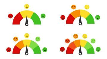 indicador satisfacción de cliente con sonriente caras puntuación manómetro medida herramienta vector ilustración