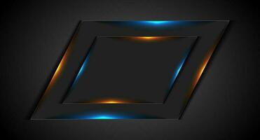 Abstract dark geometric frame with glowing neon lights vector