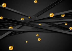 Tech abstract background with black stripes and golden balls vector